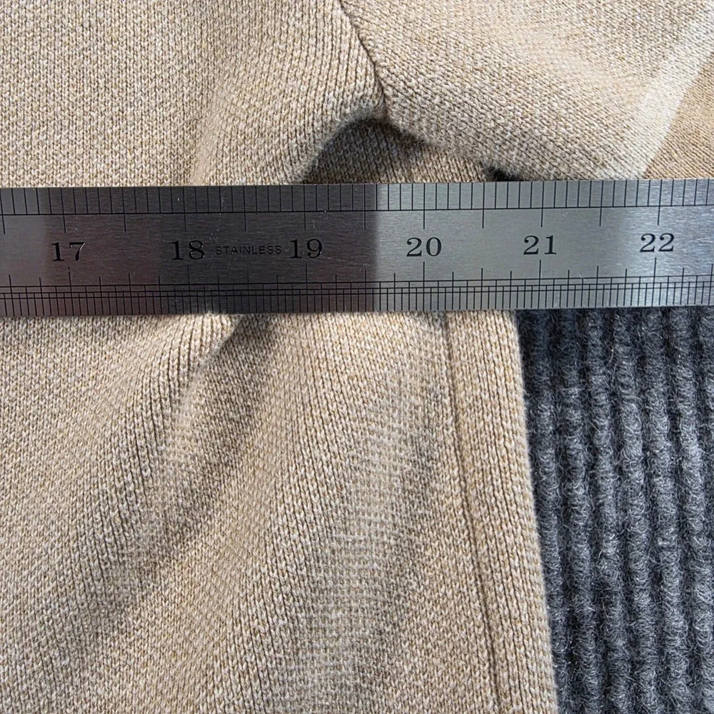 J. Crew Mens Knit Button Front Polo Shirt Tan Beige Striped Short Sleeve Large